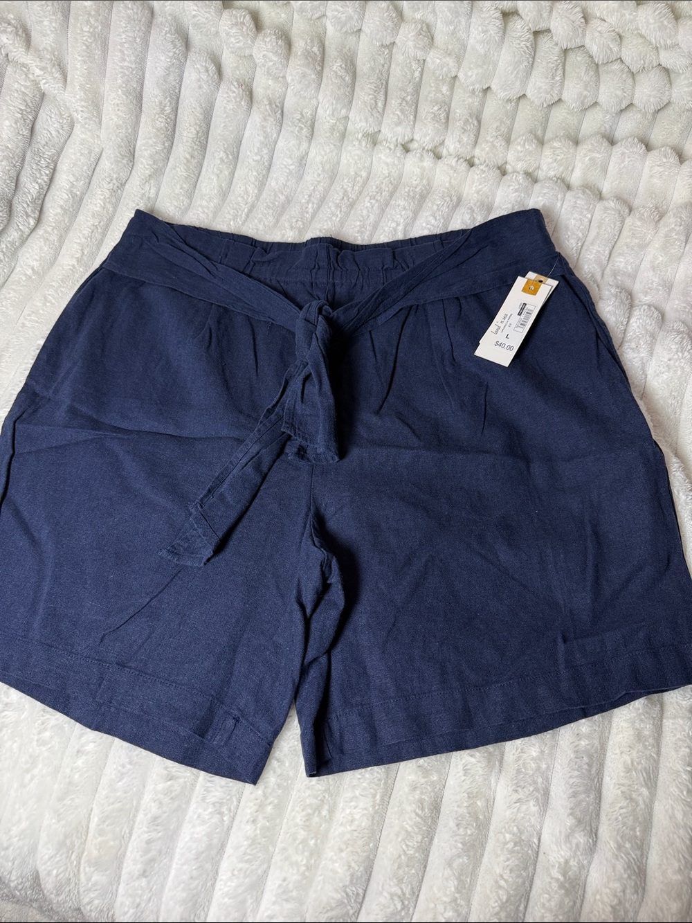 Women's Navy Tie-Belt Bermuda Shorts